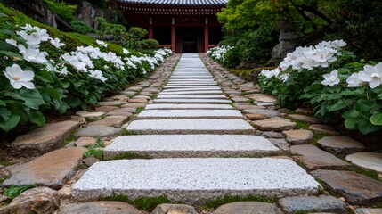 Fototapeta premium Serene Pathway Through Floral Garden