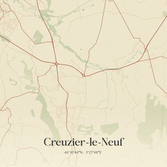 Fototapeta premium Vintage map of Creuzier-le-Neuf, France.