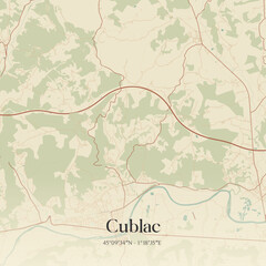 Fototapeta premium Vintage map of Cublac, France.