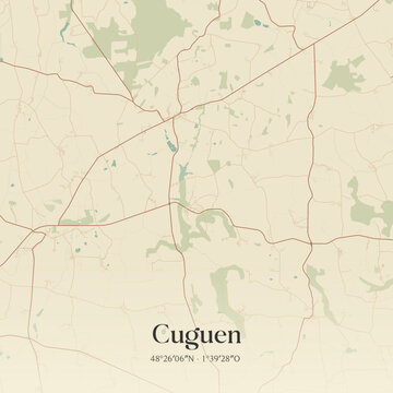 Vintage map of Cuguen, France.