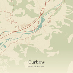 Obraz premium Vintage map of Curbans, France.