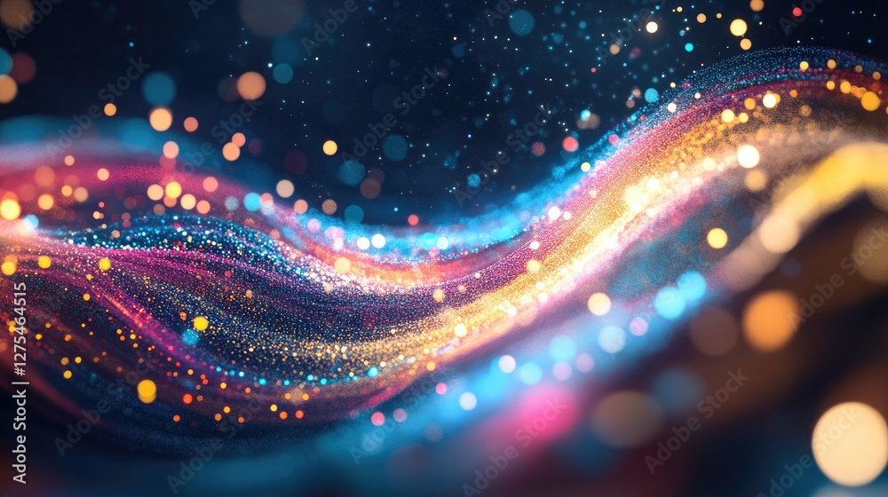 Poster A burst of colorful waves of light fusing together, creating an abstract and powerful visual of collaboration and unity in action