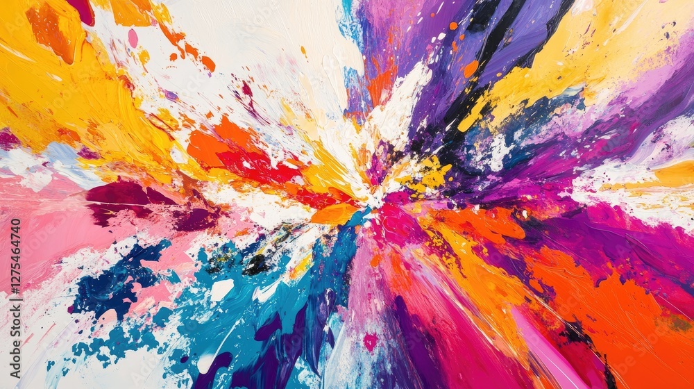 Poster A burst of vibrant abstract colors, dynamically exploding in sync with the rhythm and energy of a pop song, creating a visually captivating design