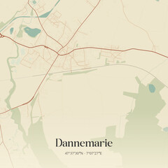 Fototapeta premium Vintage map of Dannemarie, France.