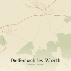 Obraz premium Vintage map of Dieffenbach-lès-Wœrth, France.