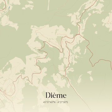 Vintage map of Di&egrave;me, France.