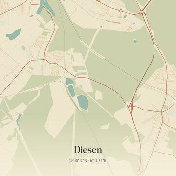 Vintage map of Diesen, France.