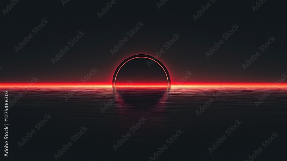 Poster A dark, minimalist wallpaper with a delicate gradient, creating the illusion of a solar eclipse with a glowing horizon line