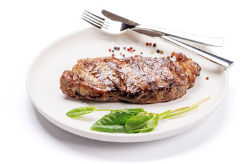 A perfectly cooked striploin steak with a juicy, tender texture