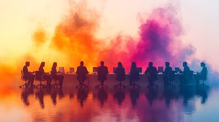 Illuminated Roundtable Meeting of Executives Discussing Business Negotiation Concept