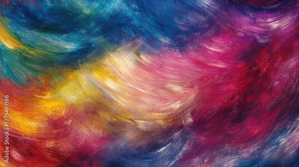Aufkleber A dynamic background of vibrant gradient brushstrokes in multiple colors, forming a smooth, wavy texture full of abstract energy and movement