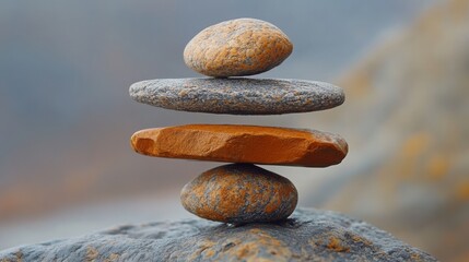 Balanced Rocks Stacked in an Artistic Formation for Tranquil and Serene Natural Scene