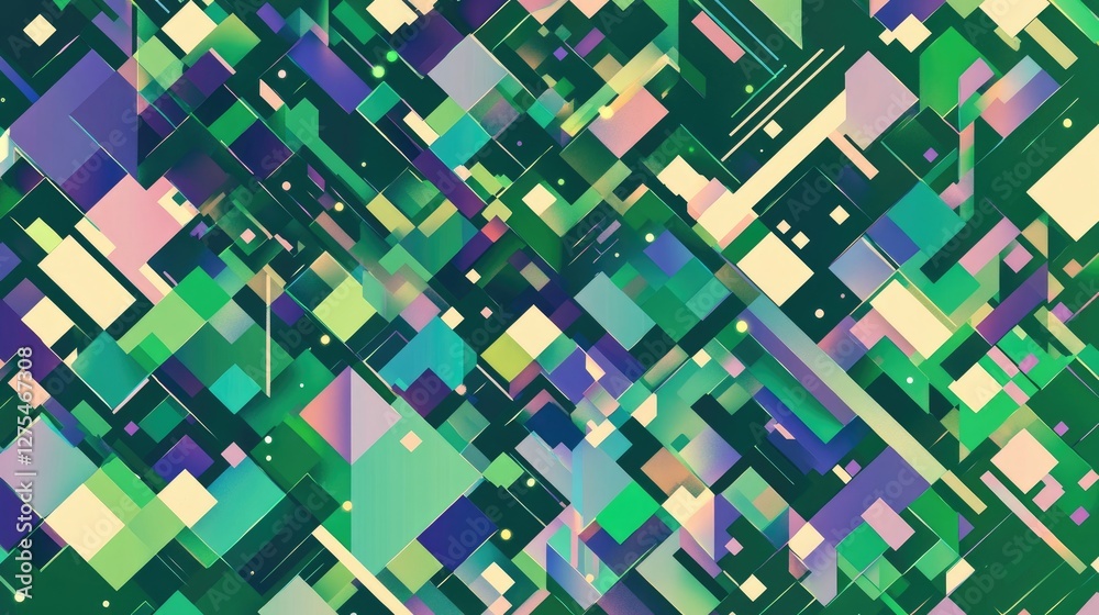 Poster A dynamic flow of geometric patterns in green and violet, illustrating the abstract concept of data science with visual cues to the power of Julia programming