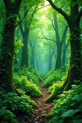 Fototapeta premium Dense thicket of shrubs and vines in the forest, nature, thicket, foliage