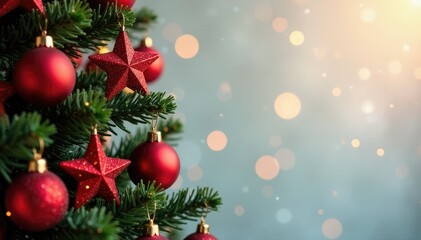 Red and glittery Christmas tree garlands with stars, garlands, Xmas