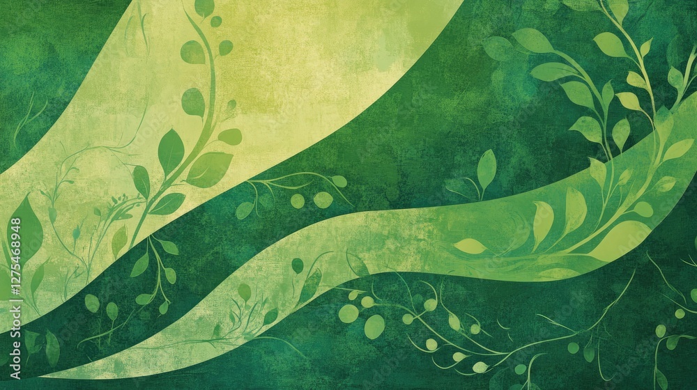 Poster a green abstract background featuring flowing lines and natural motifs, evoking harmony with nature 