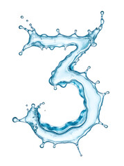 Number three from a splashes of water on white background