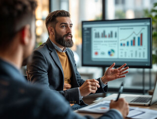 Businessman presenting cash flow projections for potential investors