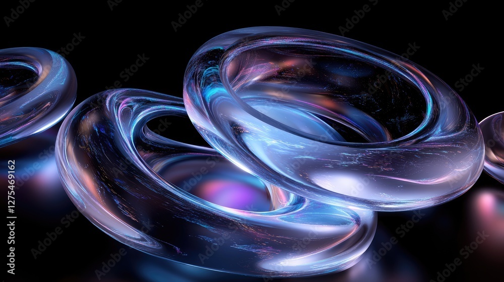 Poster a layered 3d abstract design featuring transparent shapes with glowing edges, evoking a sleek, futur