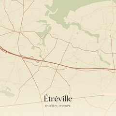Vintage map of Étréville, France.