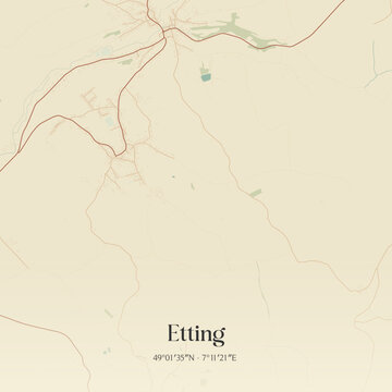 Vintage map of Etting, France.