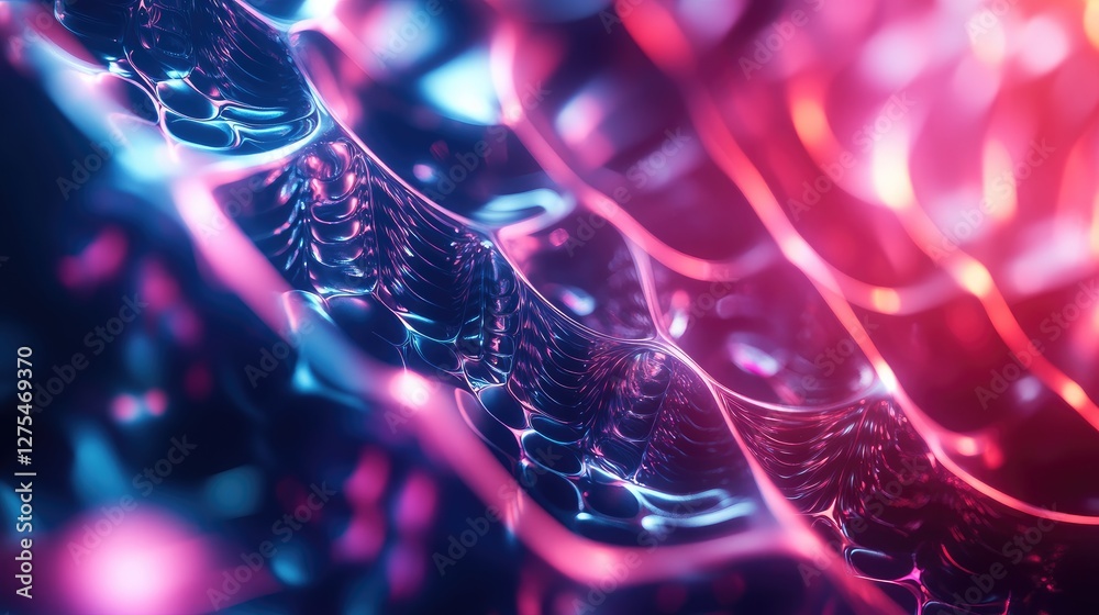 Poster A mesmerizing abstract background of 3D fractal patterns in vibrant hues, illuminated by light effects, creating depth and complexity in the design