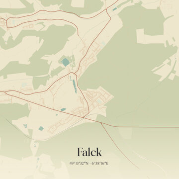 Vintage map of Falck, France.
