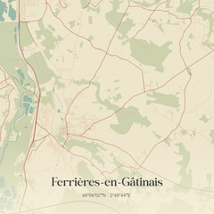 Fototapeta premium Vintage map of Ferrières-en-Gâtinais, France.