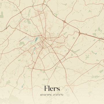 Vintage map of Flers, France.