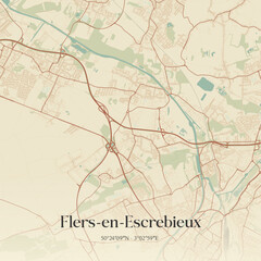 Fototapeta premium Vintage map of Flers-en-Escrebieux, France.