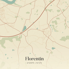Fototapeta premium Vintage map of Florentin, France.
