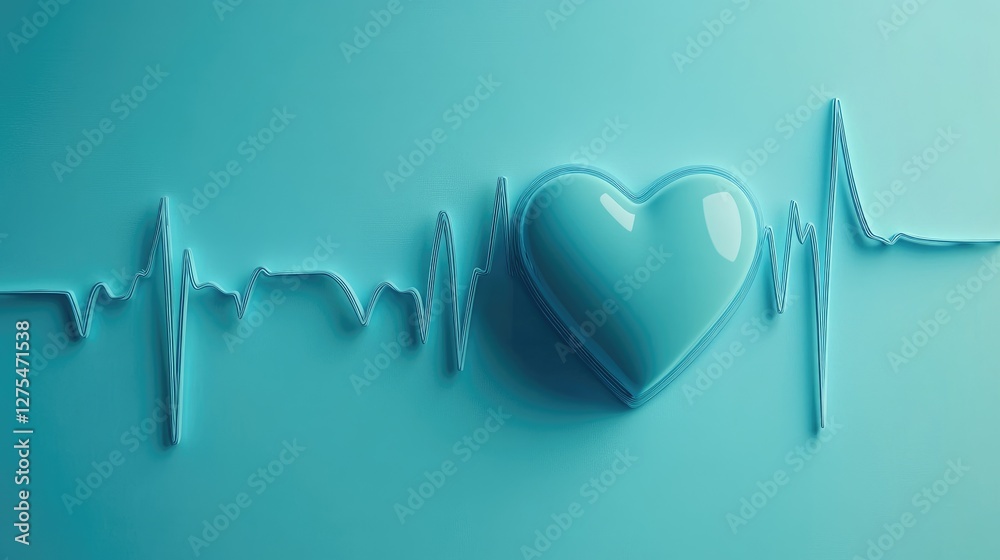 Poster a smooth cyan heartbeat pattern displayed on an ekg monitor, evoking feelings of calm, comfort, and 