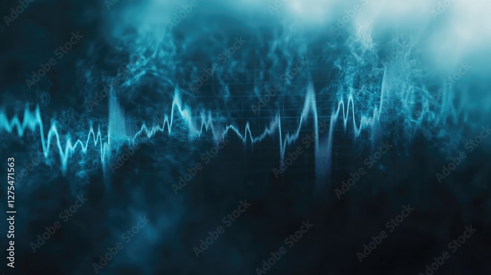 Poster a smooth cyan heartbeat pattern displayed on an ekg monitor, evoking feelings of calm, comfort, and 
