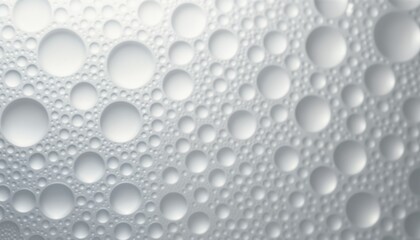 A macro image of transparent water droplets on a white background, with no text.