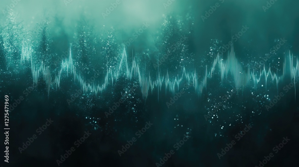 Poster A steady cyan heartbeat pattern on an EKG monitor, illustrating calmness and stability, creating a sense of comfort and tranquility