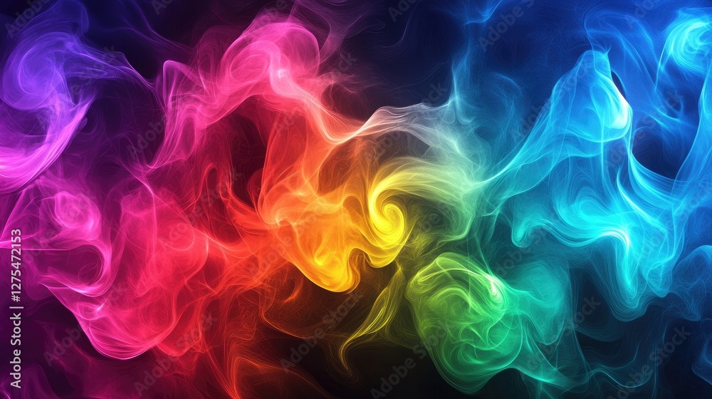 Poster A striking gradient of neon colors representing Pride, with glowing abstract patterns set against a dark background, full of vibrancy and inclusiveness