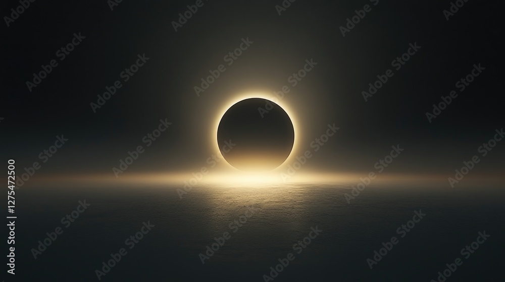 Poster A subtle and elegant dark wallpaper with a soft gradient, creating the illusion of a solar eclipse with a glowing horizon, evoking serenity and mystery