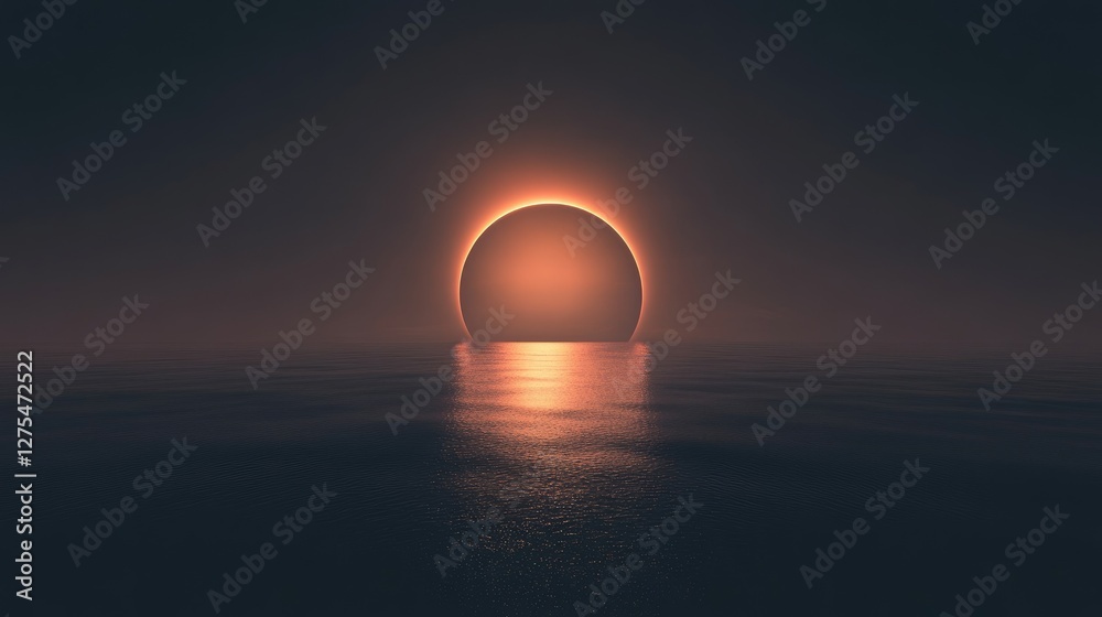 Aufkleber A subtle and elegant dark wallpaper with a soft gradient, creating the illusion of a solar eclipse with a glowing horizon, evoking serenity and mystery