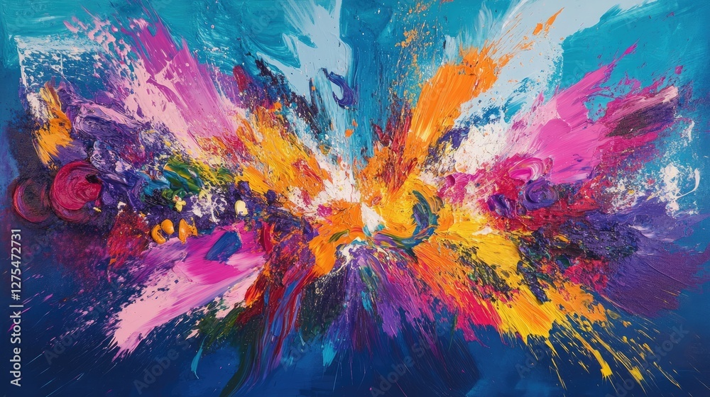 Poster A vibrant abstract color explosion, visually expressing the high energy and rhythm of a pop song with dynamic, colorful bursts and movement
