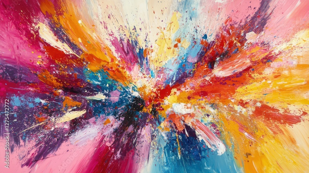 Poster A vibrant abstract color explosion, visually expressing the high energy and rhythm of a pop song with dynamic, colorful bursts and movement