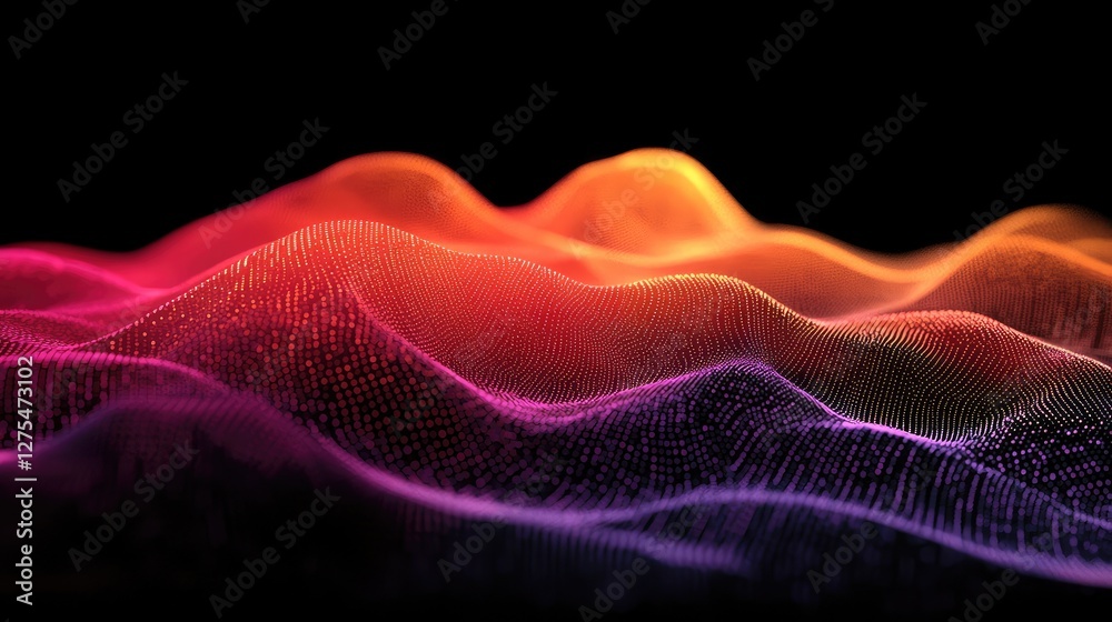 Poster a vibrant and dynamic wave of digital particles in various colors, symbolizing energy, innovation, a