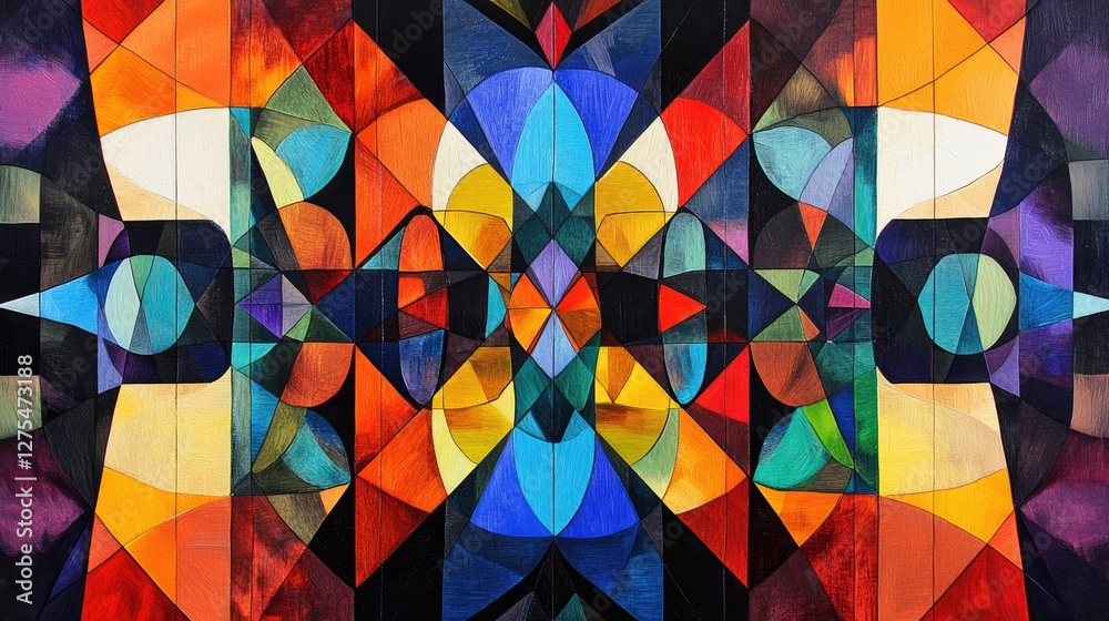 Aufkleber A vibrant display of geometric shapes and angular reflections, creating a striking, modern background with dynamic energy and colorful contrasts