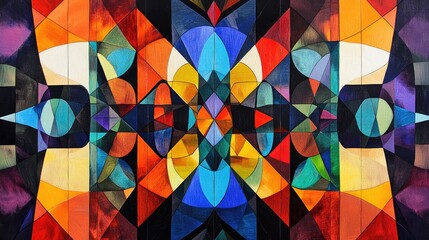 A vibrant display of geometric shapes and angular reflections, creating a striking, modern background with dynamic energy and colorful contrasts