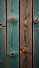 Fototapeta premium Weathered wooden plank surface with rustic knots and grain, old, weathered, surface