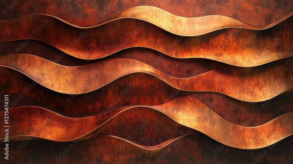 Poster Abstract 3D waves with a lustrous metallic finish, flowing smoothly in a rhythmic, fluid design that evokes a sense of elegance and movement
