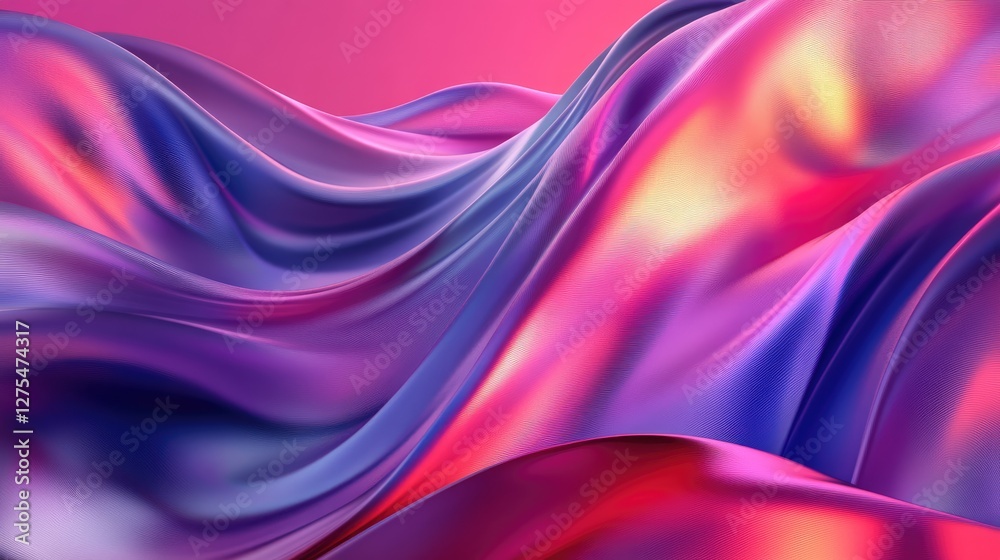 Poster Abstract 3D waves with a lustrous metallic finish, flowing smoothly in a rhythmic, fluid design that evokes a sense of elegance and movement