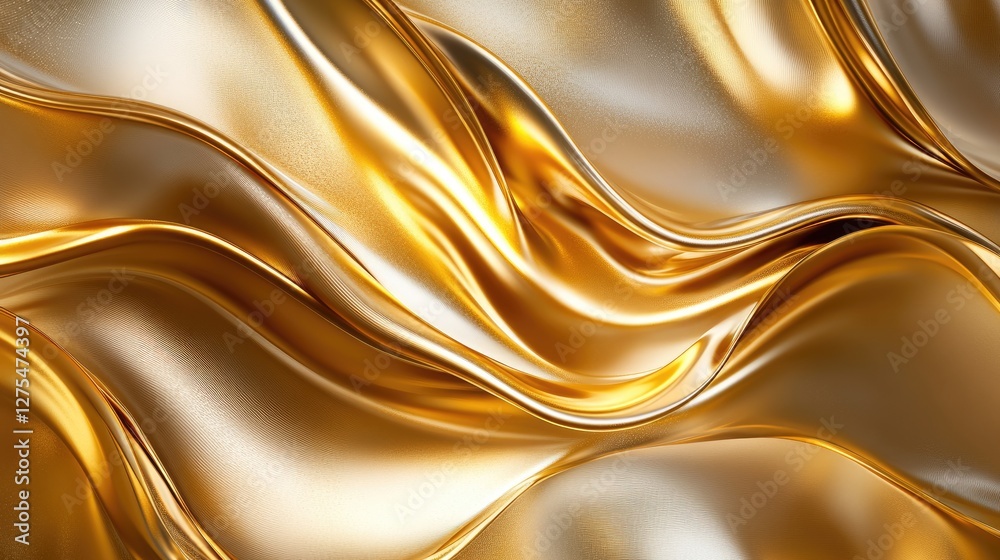 Poster abstract 3d waves with a lustrous metallic texture, moving gracefully in a hypnotic rhythm, creating