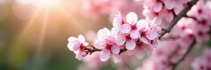 Obraz premium Soft pink blossoms on white cherry tree branches, white cherry tree, blooming, garden