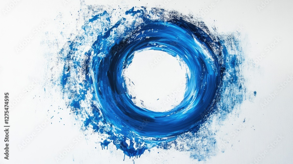 Aufkleber abstract blue circular brush stroke on a white canvas, creating a minimalist and modern artistic des