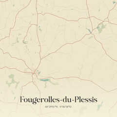 Vintage map of Fougerolles-du-Plessis, France.
